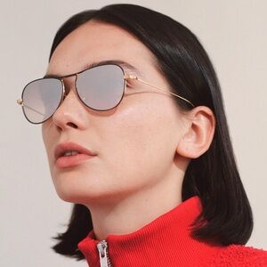 Krewe Weiss 24k Matte Black + Titanium Mirrored Aviator Sunglasses